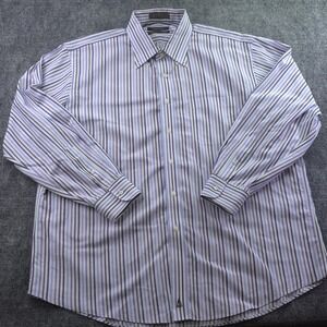 Nordstrom Dress Shirt 17.5 33 Purple Blue Striped Button Down Cotton Pocket